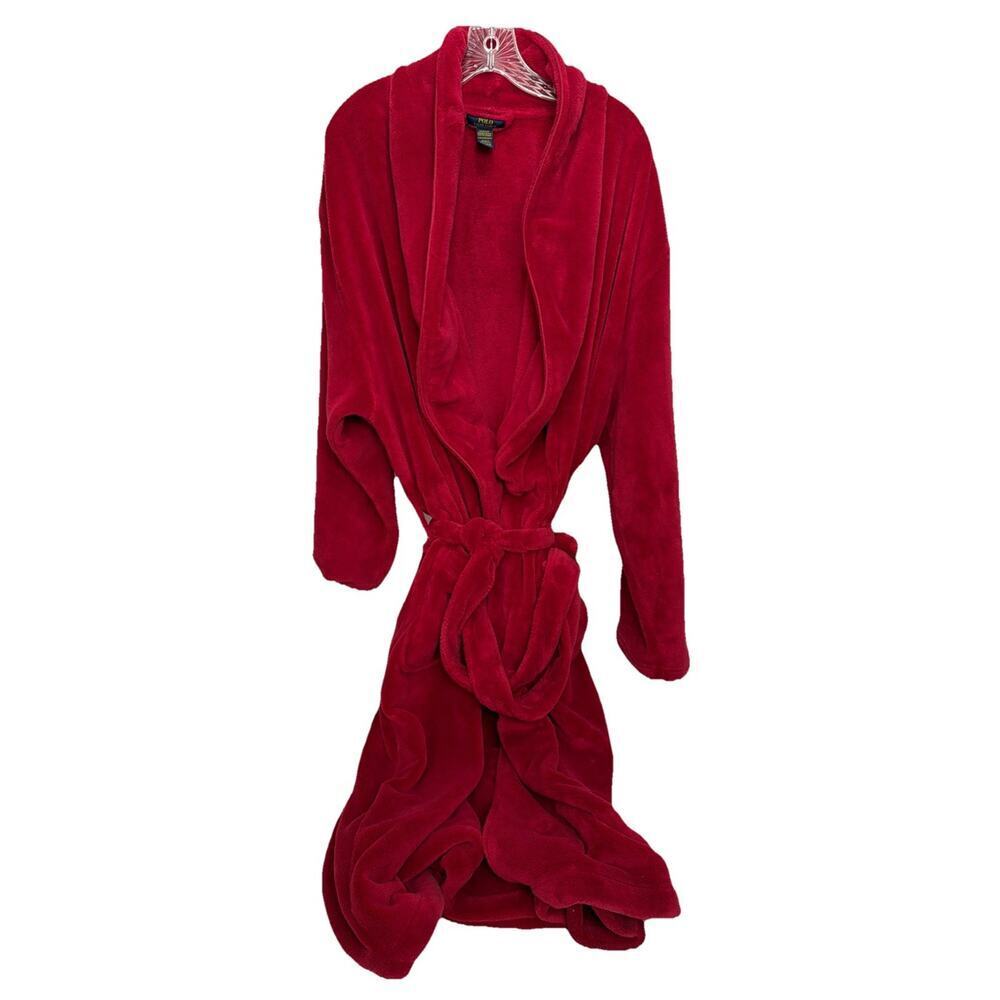 Polo Ralph Lauren Robe L/XL Mens Plush Microfiber Shawl Collar Red Big Pony